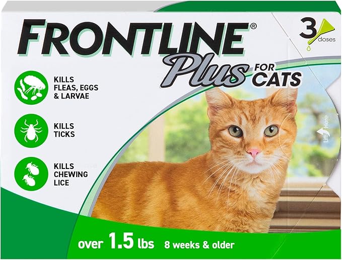 FRONTLINE Plus Flea and Tick Treatment for Cats Over 1.5 lbs. 3 Treatments-PawvioPets
