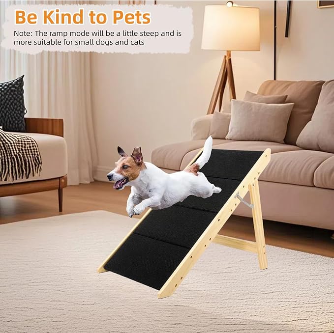 Foldable Dog Stairs/Ramp with 4 Steps - Durable Wooden Pet Stairs for Small, Medium, Large Dogs - Black (5098)-PawvioPets