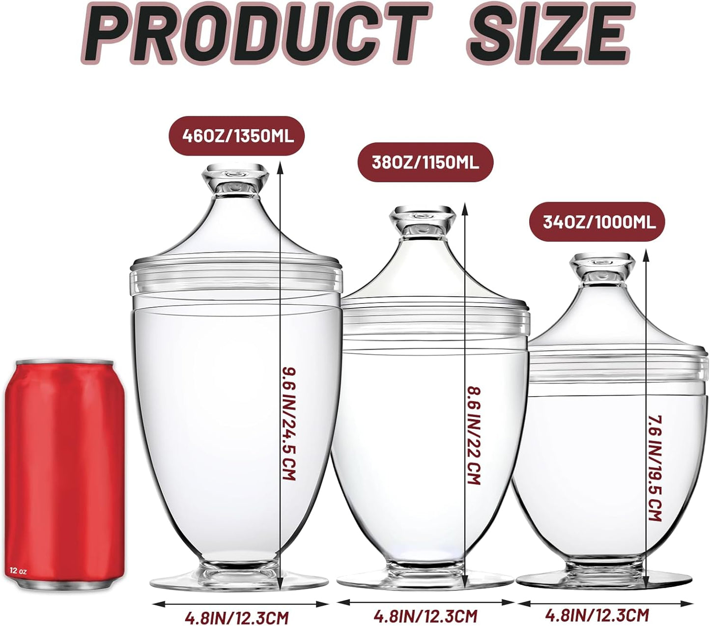 Acrylic Apothecary Jars with Lids, 3-Piece Vanity Organizer Canisters, Storage Container Jars for Bathroom, Laundry Room, Kitchen, Candy Buffet