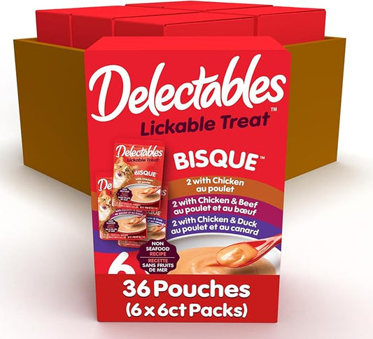 Delectables Bisque Non-Seafood Lickable Cat Treats Variety Pack, 6 Count (Pack of 6)-PawvioPets
