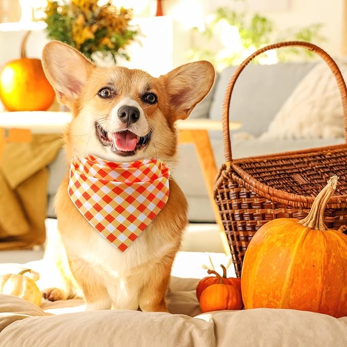 Abbylike 50 Pcs Fall Plaid Dog Bandanas Bulk Autumn Bandanas for Dogs Triangle Kerchief Bibs Scarf for Small Medium Large Pets Thanksgiving Costume Accessories, 25 Styles (25.6 x 17.7 x 17.7 Inch)-PawvioPets
