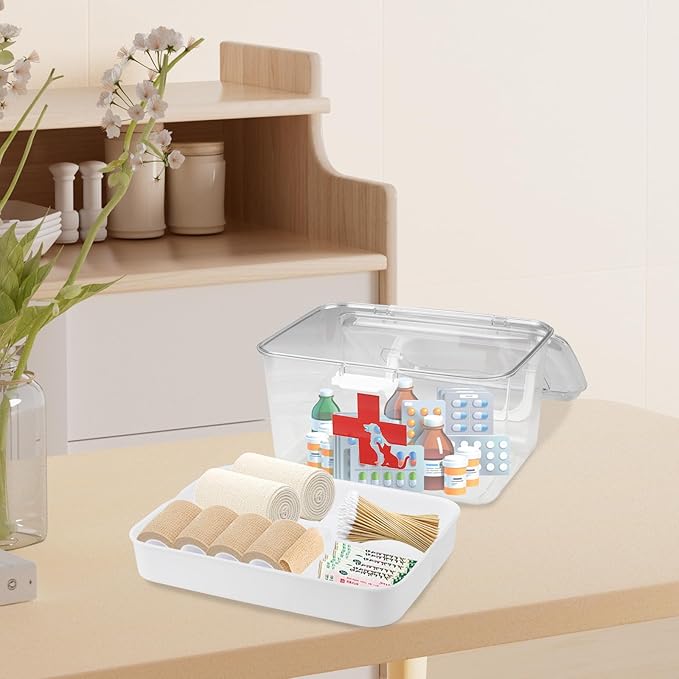 2 Layers Dog First Aid Kit box,Large First Aid Kit Bin,Medic Box for Dog Cat,Empty First Aid Box,Medicine Organizer with Built in Handle,Family or Dog Travel Camping Emergency Tool Set-PawvioPets