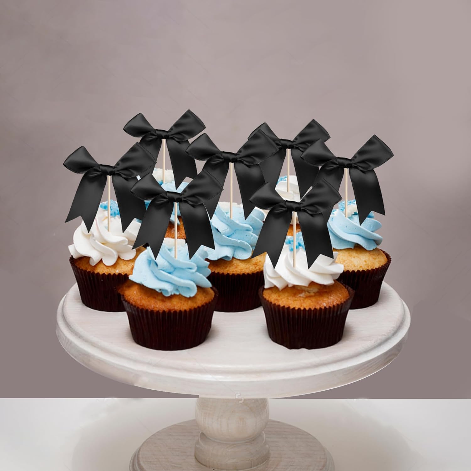 24 PCS Bow Cupcake Toppers Bowknot Cake Toppers Bow Cupcake Picks Bowknot Birthday Party Decorations Bow Cake Dessert Picks for Wedding Bridal Engagement Baby Shower Birthday Party Supplies Black