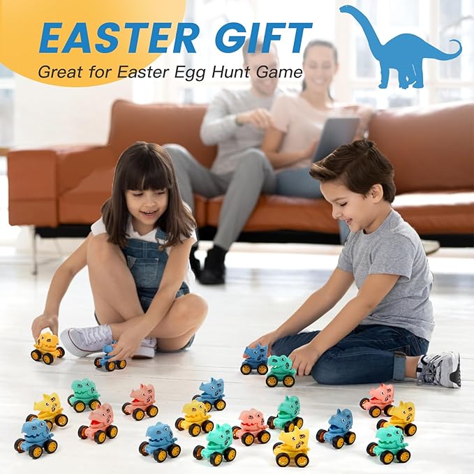 18Pcs Dinosaur Pull Back Cars Set for Kids Toddlers, Bulk Mini Racing Vehicles Toys Party Favors, Pinata Fillers, Goodie Bag Stuffers, Classroom Prizes for Boys Girls-PawvioPets