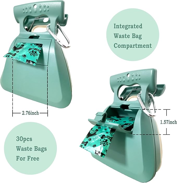 Dog Pooper Scooper, Portable Poop Scooper Handheld Size for Walking Large and Small Dogs Outside Yard or Travel Outdoors, Pup Poop Scoop with Container and 30pcs Pet Waste Bag Attachment, Blue-PawvioPets