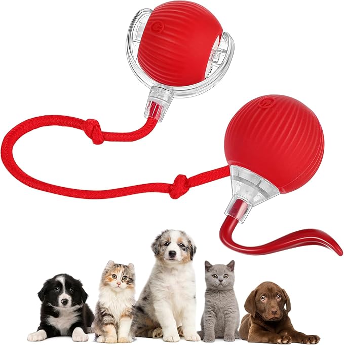 2 Pcs Interactive Rolling Cat Dog Toy Ball, Electric Cat Ball Toy Smart Automatic Self Rolling Dog Ball Toys, 360° Smart Rolling Ball Toy Electric Balls for Dog Cat (Red)-PawvioPets