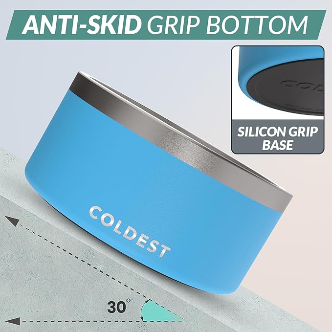 Coldest Dog Bowl - Anti Rust Metal, Non Slip, 3 Layers Insulated Stainless Steel Dog Bowls - Spill Proof & Heavy Duty - Water Bowl for Dogs, Cats & Pets, Dish Washer Safe (200 oz, Celestial Blue)-PawvioPets