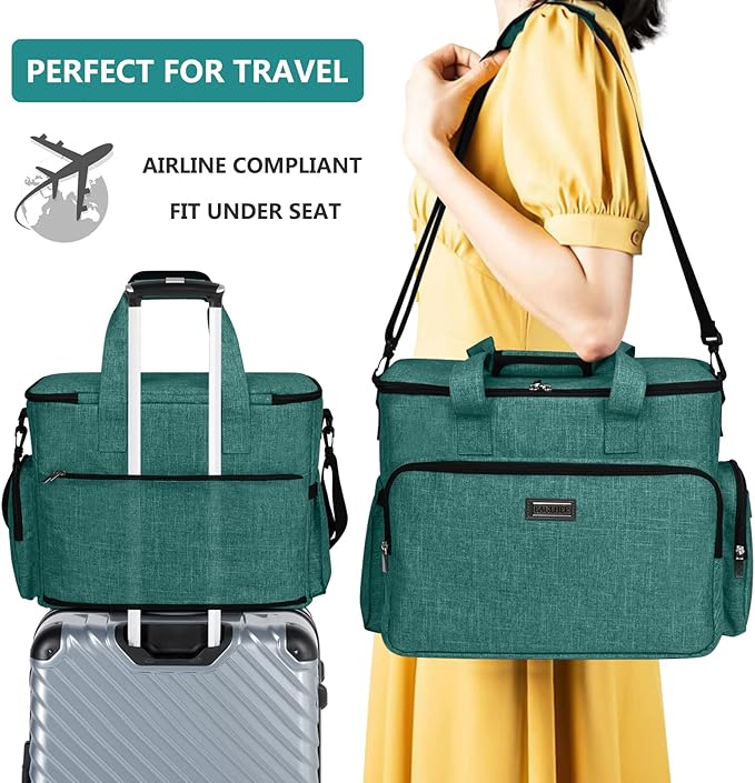 BAGLHER Dog Travel Bag, Airline Approved Pet Tote Organizer with Multi-Function Pockets, 2 X Food Storage Containers and 2 X Collapsible Dog Bowls, Perfect Weekend Pet Travel Set for Dog, Cat Green-PawvioPets