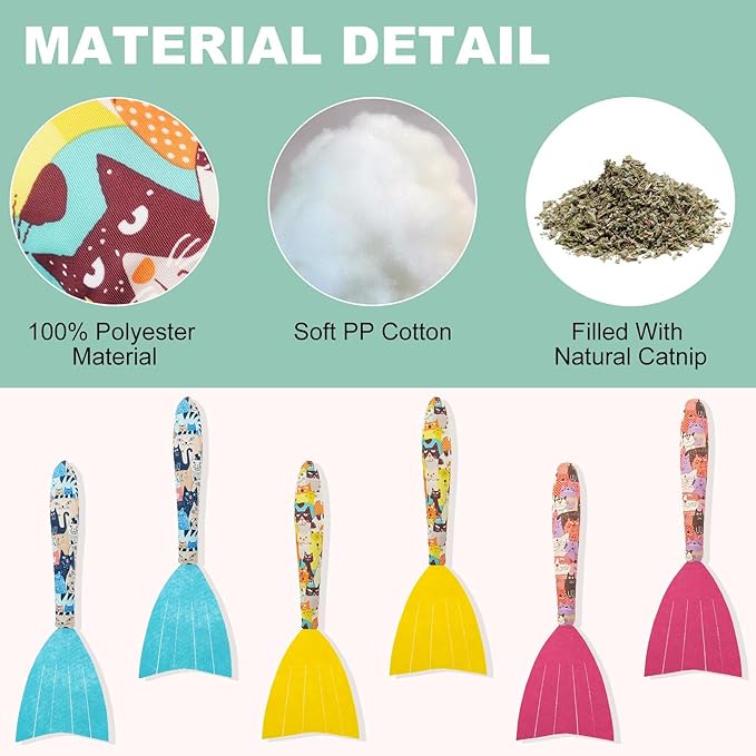 BINGPET 6 Pcs Catnip Toys for Cats,Interactive Cat Toy for Bored Indoor Kitten Adult Cats,Cat Fish Toy Filled with Natural Catnip,Cute Crinkle Cat Toy Kitten Toys Cat Chew Kicker Toy for All Breeds-PawvioPets