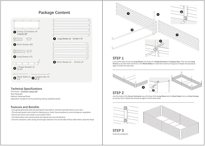 6x4x2FT Metal Raised Garden Bed Kit, Galvanized Outdoor Garden Bed Planter Box for Vegetables, Flowers, Herbs, Succulents and More, Black-PawvioPets