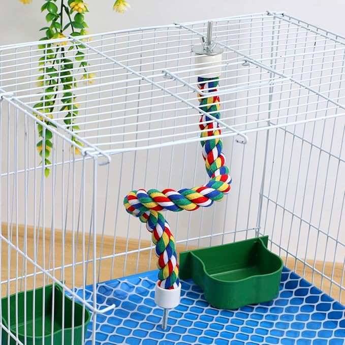 Colorful Bird Rope Perch Stand, Birdcage Swing Spiral Toys, Bird Climbing Standing Bungee Rope Perches Chew Toys Cage Accessories for Cockatiels Parrots Birds (40CM/15.7inch)-PawvioPets