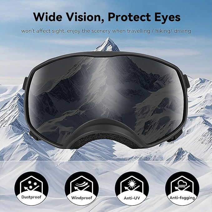 Dog Sunglasses UV Protection Clear Dog Goggles Windproof Glasses with Elastic Straps for Medium-Large Breed, Black Frame + Black Lens-PawvioPets