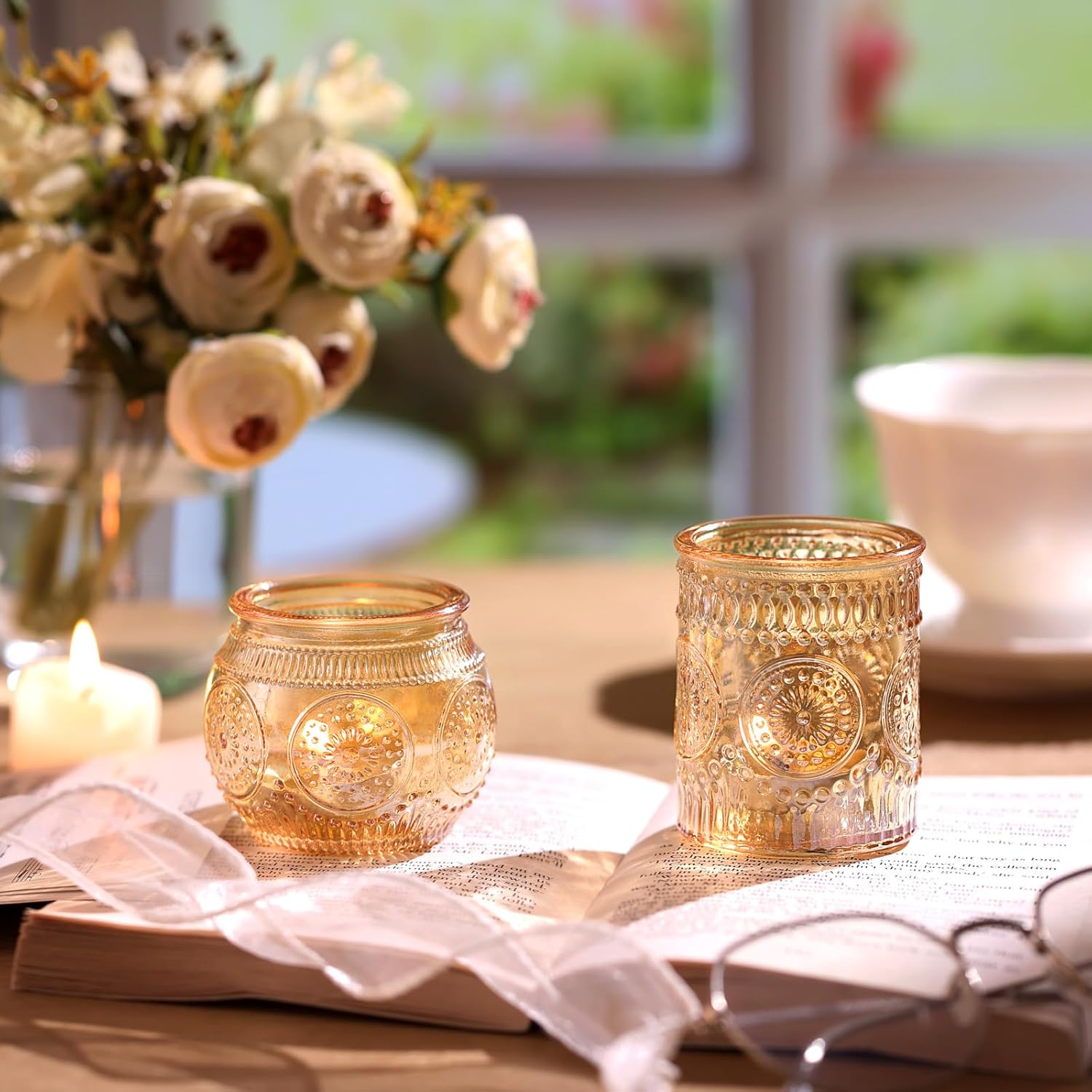 DARJEN 24Pcs Gold Votive Candle Holders - Glass Candle Holder Bulk for Table Centerpiece, Tea Lights Candle Holders for Home, Christmas Party & Wedding Shower