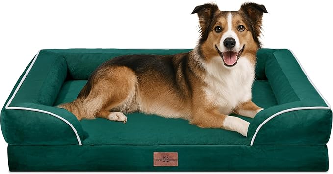 Comfort Expression Large Dog Beds Waterproof Orthopedic Foam Dog Sofa Beds Comfy Pet Bed with Washable Removable Cover & Non-Slip Bottom(Large,Emerald)-PawvioPets