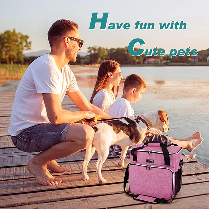 BAGLHER Dog Travel Bag, Pet Travel Bag (ALL Pet Travel Supplies), With 2 Pet Food Containers and 2 Collapsible Silicone Bowls; Essential Kits for Pet Travel Pink-PawvioPets