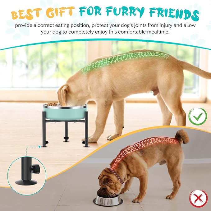 Adjustable Dog Bowls Elevated Stand- 4 Heights, Wide 6-10" -Oppro Metal Raised Tall Single Dog Food Bowl Stands Holder, Upgrade Lifted Water Feeder with Tray for Medium Large Small Breed, Black-PawvioPets