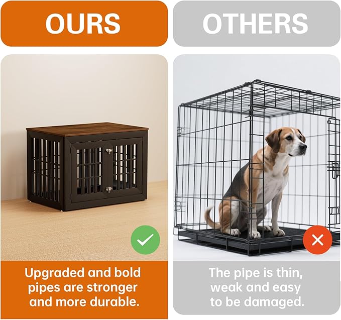 38" Heavy Duty Dog Crate Furniture for Small,Medium and Large Dogs,Rustic Wooden Dog Cage Kennel Indoor Furniture with Waterproof Top,Decorative Pet House Side End Table (Black & Wood)-PawvioPets