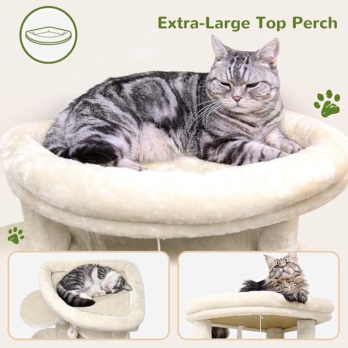 Globlazer Corner Cat Tree Tower for Large Cat, 66inch Tall Large Cat Tree Condo for Multiple Indoor Cats with 6 Scratching Posts, 2 Spacious Cat Condos, Soft Hammock, Hanging Basket, C66, Light Beige-PawvioPets