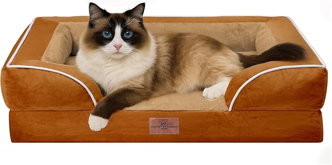 Comfort Expression Small Dog Beds Waterproof Cat Beds Orthopedic Foam Sofa Beds for Small Dogs Comfy Pet Bed with Washable Removable Cover & Non-Slip Bottom(XX-Small,Caramel)-PawvioPets