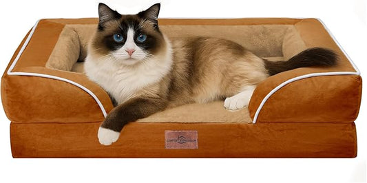 Comfort Expression Small Dog Beds Waterproof Cat Beds Orthopedic Foam Sofa Beds for Small Dogs Comfy Pet Bed with Washable Removable Cover & Non-Slip Bottom(XX-Small,Caramel)-PawvioPets