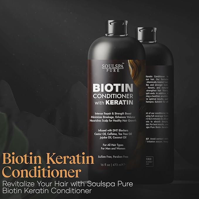 Biotin Conditioner with Keratin - Intense Repair & Strength Boost Formula - Nourishes Scalp for Healthy Hair Growth, with Tea Tree Oil & DHT Blockers, for Men & Women, 16 fl oz - SOULSPA PURE-PawvioPets