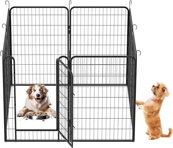 Dog Playpen, Outdoor Dog Fence, 12 Panels, 40" H Dog Pen for Large/Medium/Small Dogs, Heavy Duty Metal Pet Fence with Gate, Portable Dog Fence for RV Camping and Yard (Black)-PawvioPets