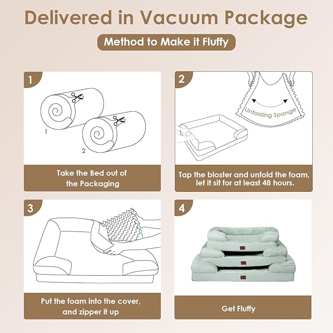 EHEYCIGA Orthopedic XL Dog Beds, Waterproof Memory Foam Dog Bed for Extra Large Dogs, Non-Slip Bottom and Egg-Crate Foam Big Pet Couch Bed with Washable Removable Cover, Sage Green-PawvioPets