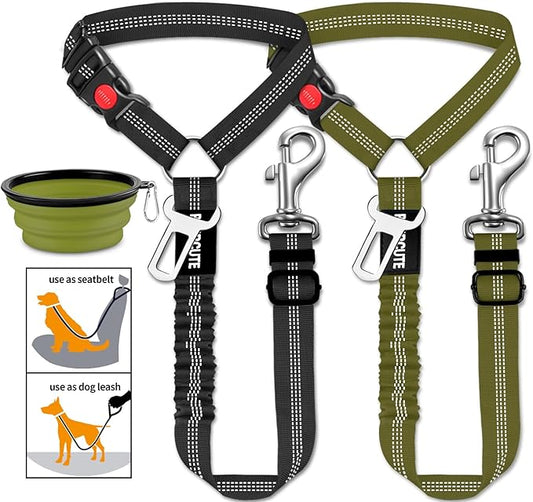 3 Piece Set Dog Seat Belt Retractable Dog Car Seatbelts Adjustable Pet Seat Belt for Vehicle Headrest Restraint Adjustable Heavy Duty & Elastic & Durable Car Harness for Dogs-PawvioPets