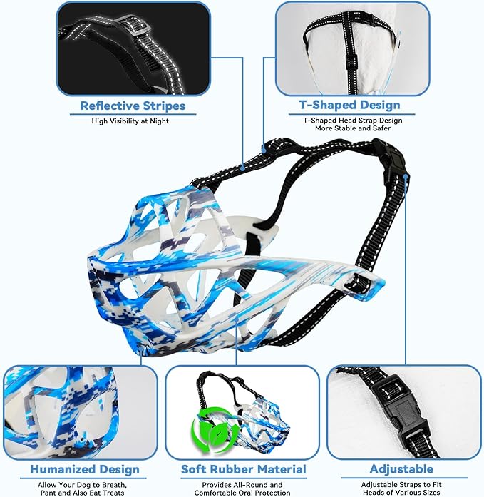Dog Muzzle for Large Dogs, Medium and X-Large Aggressive Dog, Breathable Basket Muzzles, Suitable for Grooming Trimming Training, Allows Panting Drinking (Camouflage Blue, XL)-PawvioPets