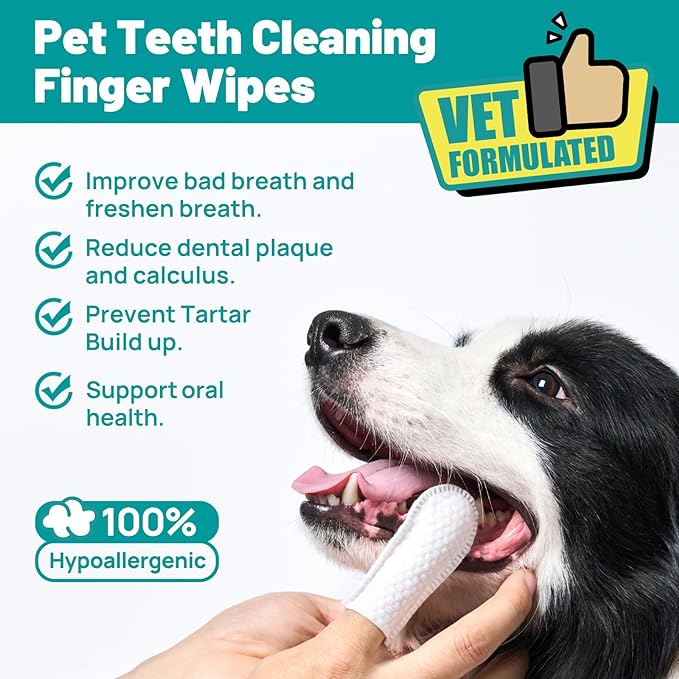 Dog Dental Care Finger Wipes - Teeth Cleaning Finger Wipes for Dog & Cats - Tooth Brushing Kit Dental Wipes for Dog - Reduces Plaque & Freshens Breath (100 PCS, Unscented)-PawvioPets