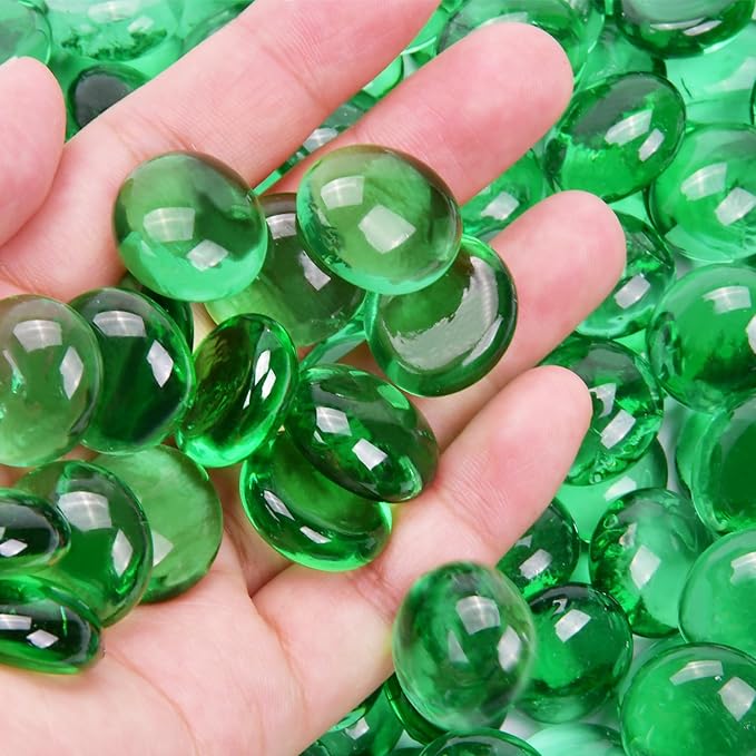 10LB Green Flat Glass Marbles for Vases, Gemstone Beads Vase Filler Decorative Glass Pebbles for Fish Tank, DIY Crafts, Aquarium Decor Rocks-PawvioPets