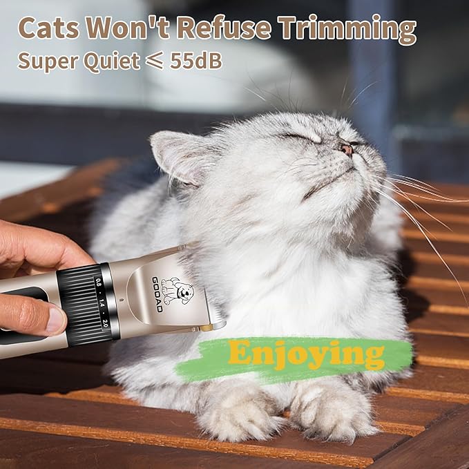 Cat Clippers for Matted Hair, Cat Grooming Kit, Cordless Cat Shaver for Long Hair, Low Noise Paw Trimmer, Cat Hair Trimmer for Grooming,Quiet Pet Hair Clippers Tools for Cats Dogs (Gold)-PawvioPets