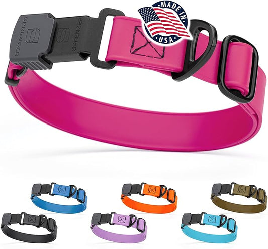 Dogline Biothane Waterproof Dog Collar with Herm Sprenger Black Stainless Steel Quick Release Buckle – Heavy Duty Tactical Durable Collar for Dogs – Comfortable and Safe Pet Collar W1 L15-25 Magenta-PawvioPets