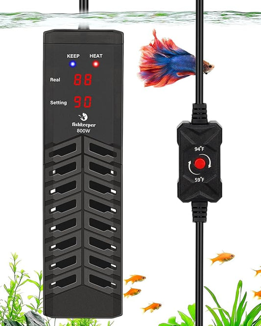 fishkeeper 800W Submersible Aquarium Heater – Ultra-Safe Digital Fish Tank Heater for 80-230 Gallon, Leaving Water Auto Power-Off, PID Intelligent Fast Heating, 59°F-93°F Accurate Temperature Control-PawvioPets