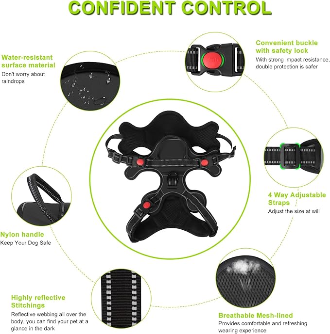 Dog Harness, Adjustable Reflective Dog Vest No Pull Dog Harness with Badge and Bow Tie for Puppy Small Medium Large Dogs-PawvioPets