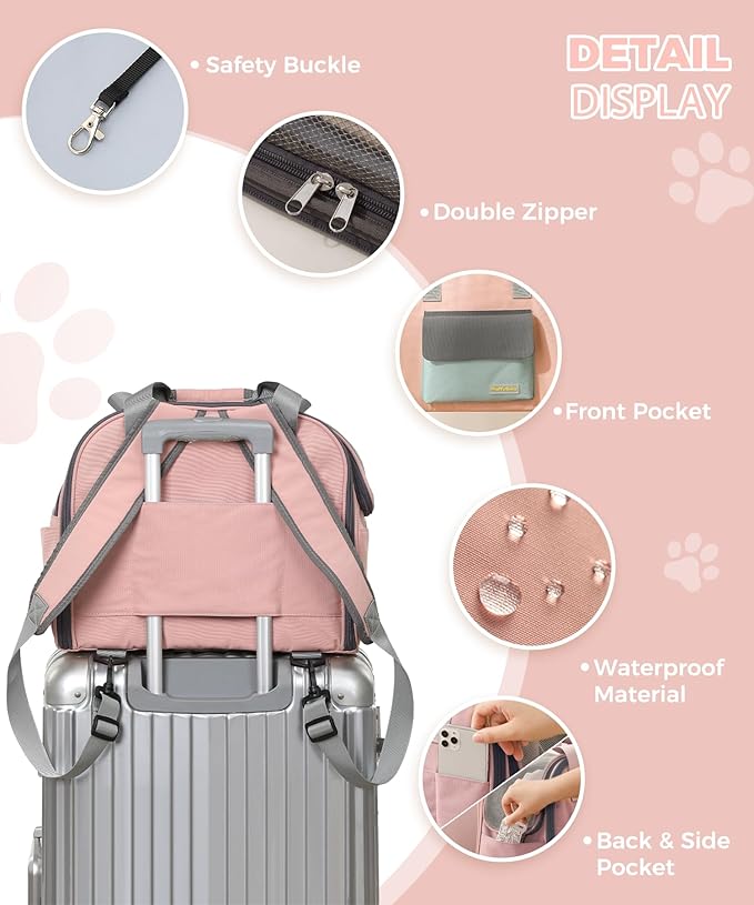 Expandable Pet Carrier Backpack, Cat Carrier Backpacks with Breathable Mesh for Cats Small Dogs Puppies Up to 25 Lbs Airline Approved Waterproof Travel Carrier with Safety Buckle for Hiking & Flights-PawvioPets