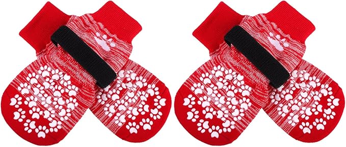EXPAWLORER Anti Slip Dog Socks, Red, Medium, 4 Count, Fabric, Elastic Band, Dog, Paw Protection, Indoor & Outdoor-PawvioPets