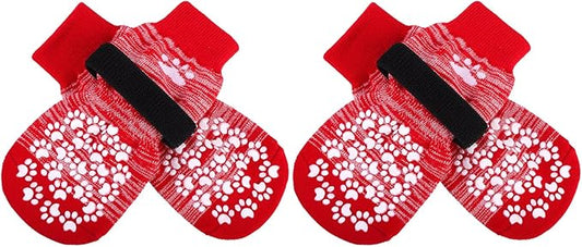 EXPAWLORER Anti Slip Dog Socks, Red, Medium, 4 Count, Fabric, Elastic Band, Dog, Paw Protection, Indoor & Outdoor-PawvioPets