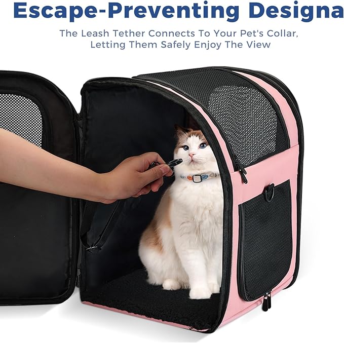 Apollo Walker Dog & Cat Carrier Backpack for 4-15lb Pets - Ventilated Safe Design with Padded Back Support, Breathable Mesh Pet Backpack for Hiking, Travel, Outdoor (Pink)-PawvioPets