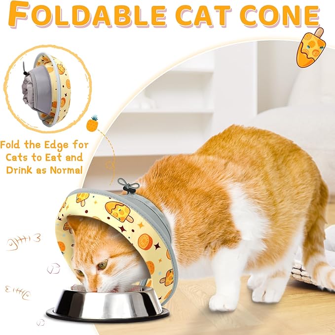 Cat Cone Collar Soft to Stop Licking, Adjustable, Foldable Lightweight Kitten Cones After Surgery Recovery for Cats & Kittens, Cat Cone Alternative (Orange, S)-PawvioPets