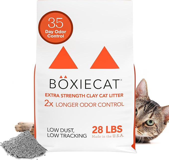 Boxie® Extra Strength 35 Day Odour Control Clumping Clay Cat & Kitty Litter 28lb, 99.9% Dust-Free, Probiotic Formula, Long-Lasting, Veterinarian Approved, Easy Scooping for Multi-Cat Homes-PawvioPets