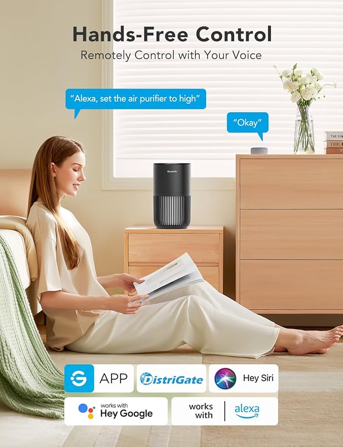GoveeLife Mini Air Purifier for Bedroom, Smart Filter Air Purifier with App Alexa Control for Pet Hair, Odors, Pollen, Smoke, Portable Air Cleaner with 3 Speeds, 2 Modes, Timer, Aroma for Home-PawvioPets