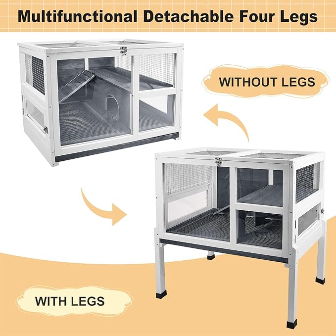 2-Story Guinea Pig Cage with Stand, Indoor Wooden Hamster Cage with Ramp, Pull-Out Tray, Hideout & Platform, Acrylic Transparent Small Animal Habitat for Chinchillas, Ferrets, Hedgehogs,Grey-PawvioPets