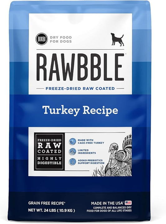 BIXBI Rawbble Dry Dog Food, Turkey, 24 lbs - USA Made with Fresh Meat - No Meat Meal & No Corn, Soy or Wheat - Freeze Dried Raw Coated Dog Food - Minimally Processed for Superior Digestibility-PawvioPets