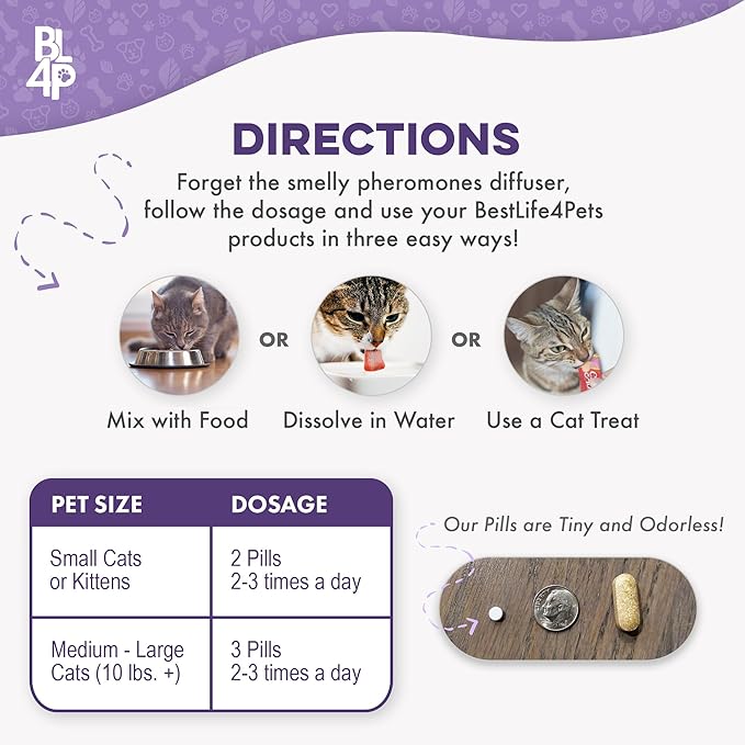 Anti Aggression for Cats Calming Remedy, A Natural Diffuser and Cat Calming Aid for Stress, Spiteful Spraying, Scratching & Territorial Behavior, Non-Drowsy, 400 Odorless, Tasteless Pills-PawvioPets