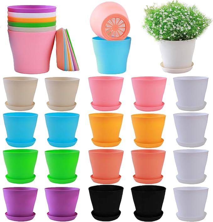 20 Pack 7 Inch Plant Pots Bulk Small Plastic Planters Pots with Drainage Holes Flower Pot for Succulent, Cactus, Herb, African Violet-PawvioPets