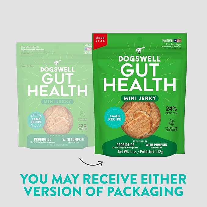 DOGSWELL Gut Health Mini Jerky Functional Dog Treats, Lamb 4 oz. Bag-PawvioPets
