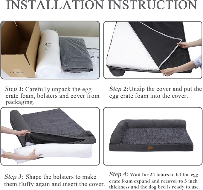 Dog Beds for Large Sized Dog, Washable Large Dog Bed Couch with Waterproof and Removable Cover, Orthopedic Dog Crate Bed Sofa with Nonskid Bottom, Pet Bed for Dogs Up to 95lbs, 44" L x 32" W x 7" Th-PawvioPets