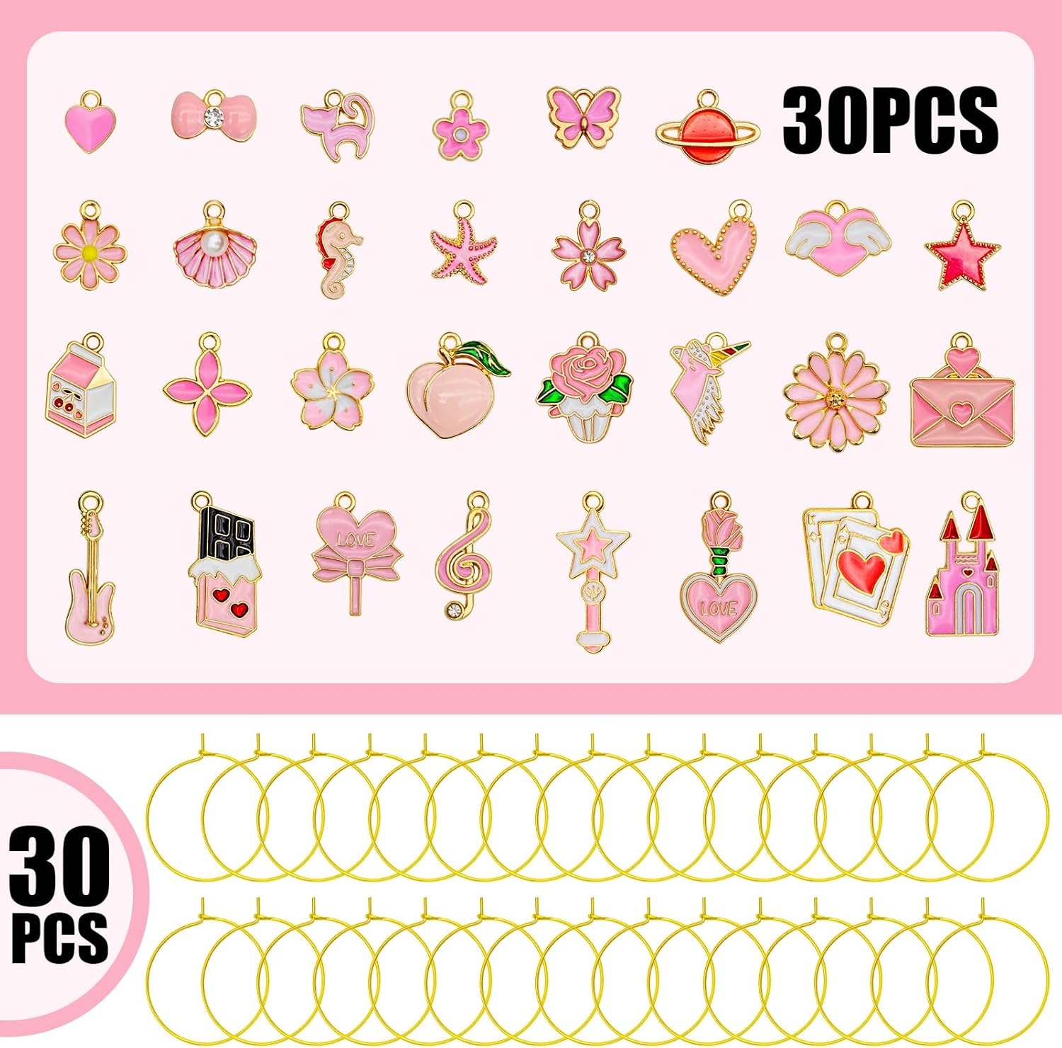 30PCS Wine Glass Charms Identification Markers for Stem Glasses, Wine Tasting Party Favors Holiday Decorations