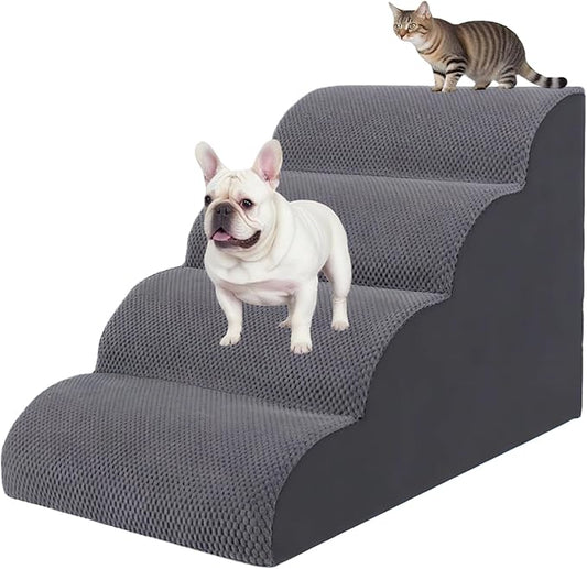 4 Step Pet Stairs Ramp for High Beds Sofas 18-24 Inch with Sturdy Non Slip Waterproof Pads, Machine Washable Cover Indoor Balanced Design for Cats Dogs Small Medium Large XL Pets Grey-PawvioPets